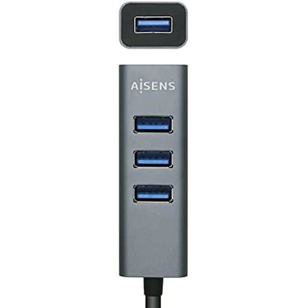 AISENS A106-0507 USB 3.0 HUB, Typ A/M-4xtyp A/H, Grå, 10 cm