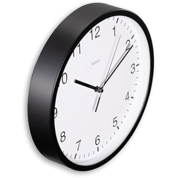 Väggklocka - HAMA - Elba - 25 cm - Tyst - Modern Design Svart