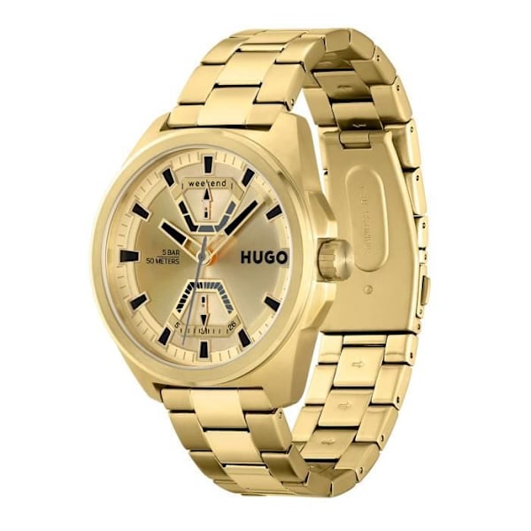 Klocka - HUGO - Exponera - Quartz urverk - Elegant armband - 50m vattentäthet Guld
