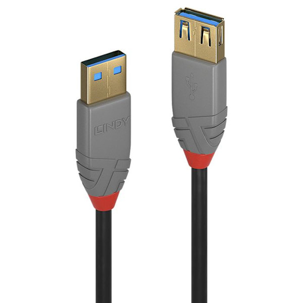 USB 3.0 typ A förlängningskabel - LINDY - Anthra Line - 2m - Guldpläterade kontakter - Dubbelskärmad