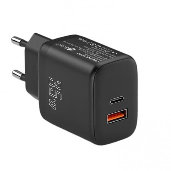 Laddare - LEOTEC - 35W - USB-C PD 3.0 - Svart - Kompatibel med Apple och Samsung Svart