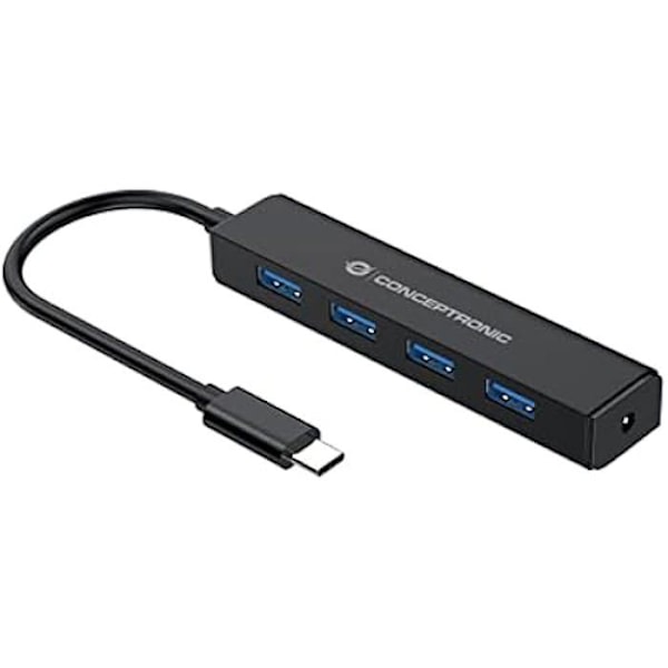 4-portars USB 3.0 Hub - Conceptronic CTC4USB3 - Svart - USB-C