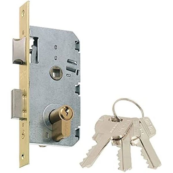 Infälld lås - MCM - Modell 2501 - Mässing - Entré 45 mm - Reversibel Mässing