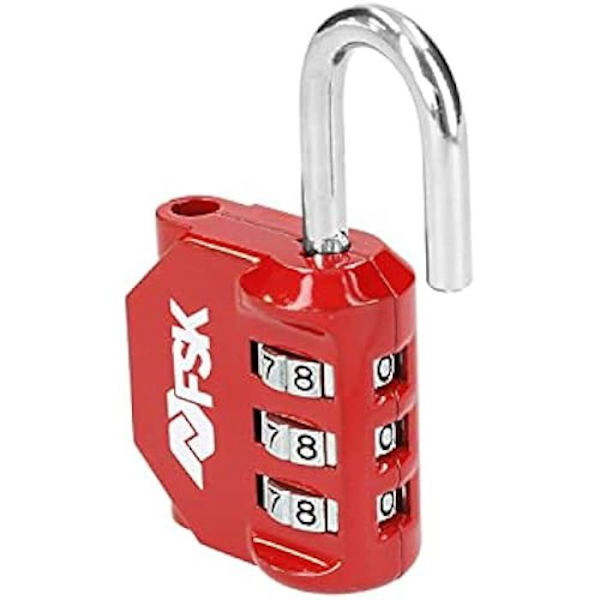 Ferrestock FSKCAN327RD 3-siffrigt digitalt kombinationshänglås för bagage, gymskåp, 23 mm båge, tillverkat av zink och Röd