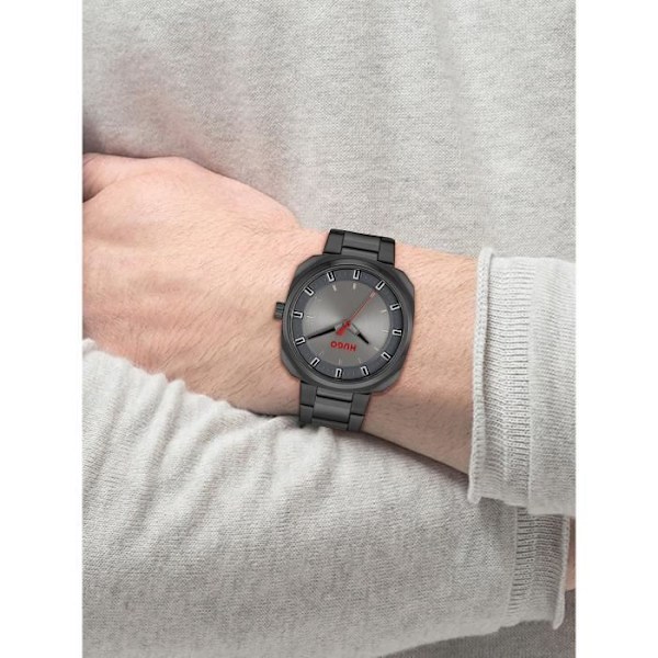 HUGO fyrkantig klocka för män - Svart - Kvarts - Armband i metall Svart