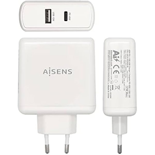 AISENS - ASCH-2PD45A-W - PD 3.0 Laddare 45W 1XUSB-C, 5V/2.4A 12W 1XUSB-A, 57W, Vit