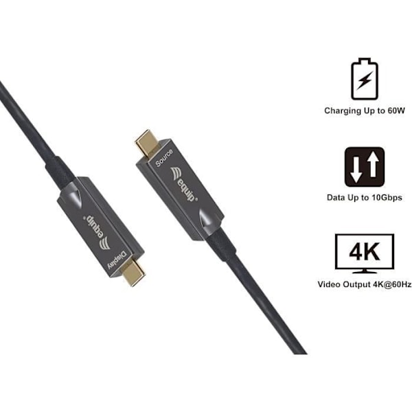 Aktiv USB-C till C optisk kabel - EQUIP - 119462 - 10m - 4K/60Hz - 10 Gbit/s