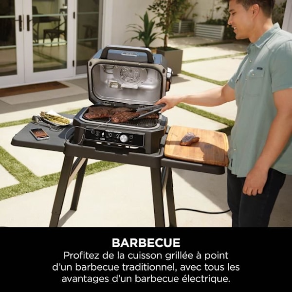 Elektrisk grill och rökare NINJA - Woodfire Pro Connect XL OG901EU - 7 tillagningsprogram - Inbyggd termometer Blågrå och rostfritt stål
