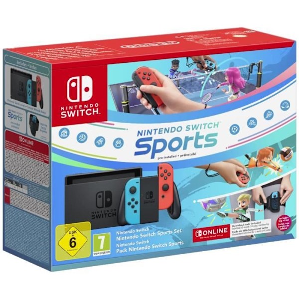 Nintendo Switch-konsol • Neonblå & Neonröd + Nintendo Switch Sports (förinstallerad) + 12 månaders NSO-prenumeration (kod) Blå, Grå, Röd