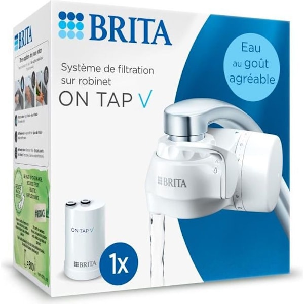 BRITA vattenfiltreringssystem - ON TAP - Upp till 4 månader filtrerat vatten - 3 användningslägen - 5 adaptrar ingår Vit