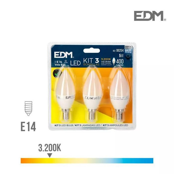 Set med 3 E14 5W F LED-lampor Vit varmt