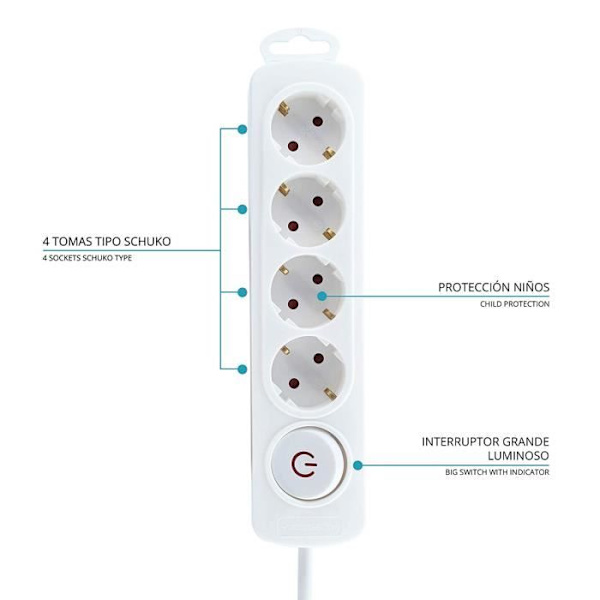 Tm Elektron Multiprise 4 Uttag med Strömbrytare, Vit - TMUAD204WH