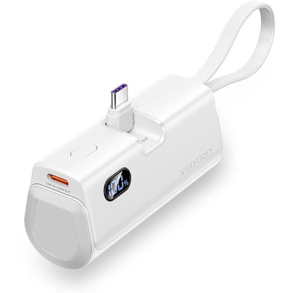 Vention Strömförsörjning med LED-skärm 4800mAh (USB-C Lightning USB-C) 22,5W Vit hopfällbar Typ USB-C
