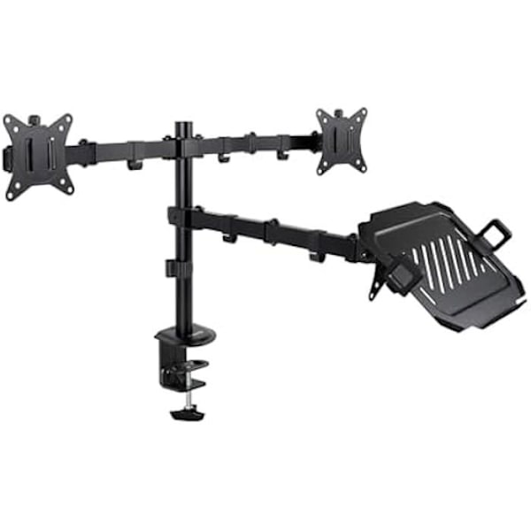 TOOQ DB1202TN-B - Bordsställ för 2 skärmar/skärmar 17"-32", med laptopfack 12"-17", höjd