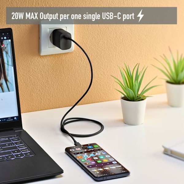 NGS BUD 20W: universell USB-C väggladdare av typ C med en uteffekt på 20W. Säker och snabb laddning.