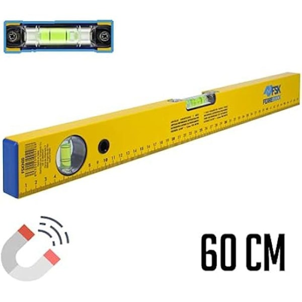 Ferrestock FS554 aluminiumnivå - Magnetisk bas 60 cm - Gul Gul