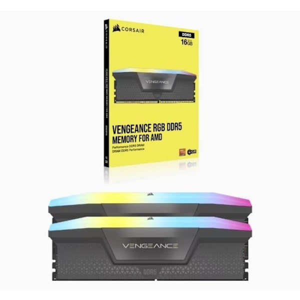 RAM-minne - CORSAIR - Vengeance RGB DDR5 - 32GB 2x16GB DIMM - 6000 MHz - 1,40V - Grå (CMH32GX5M2B6000Z30K)