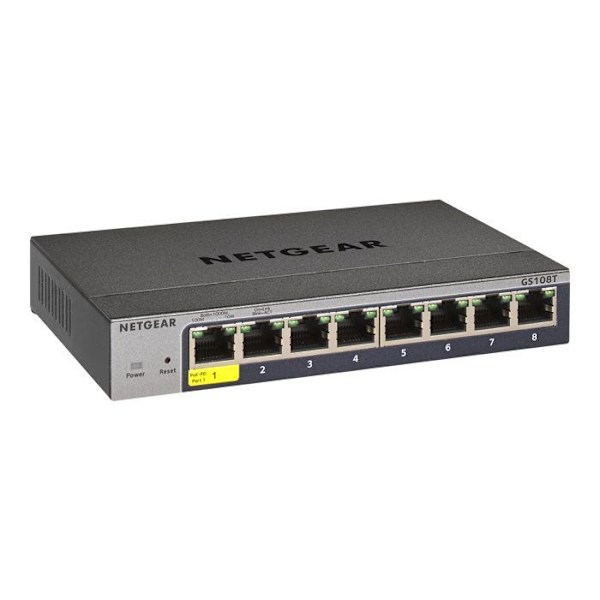 Switch - NETGEAR - GS108Tv3 - 8 portar RJ-45 - Gigabit Ethernet - Hanterad Grå