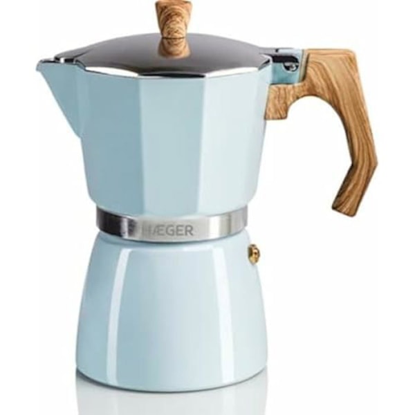 Moka Italiensk Kaffebryggare - HAEGER - Modell 6 koppar - Färg Blå - Automatisk avstängning - Programmerbar