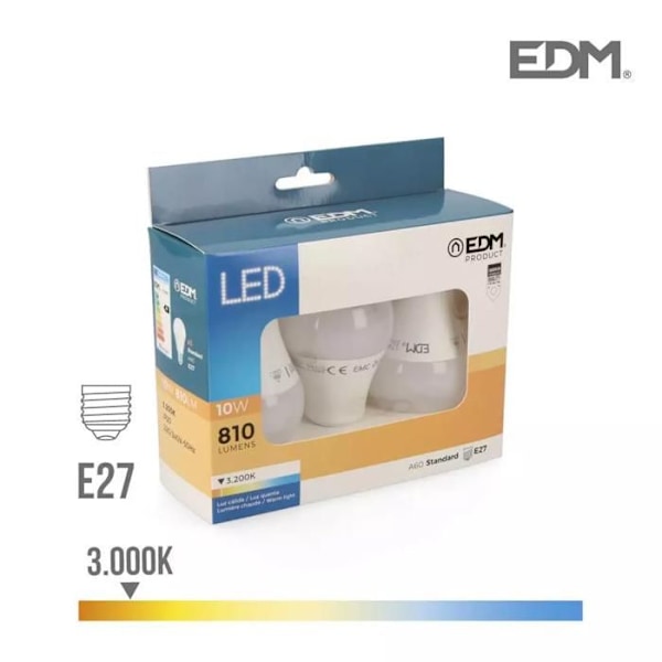 Set med 3 E27 10W LED-lampor Vit varmt