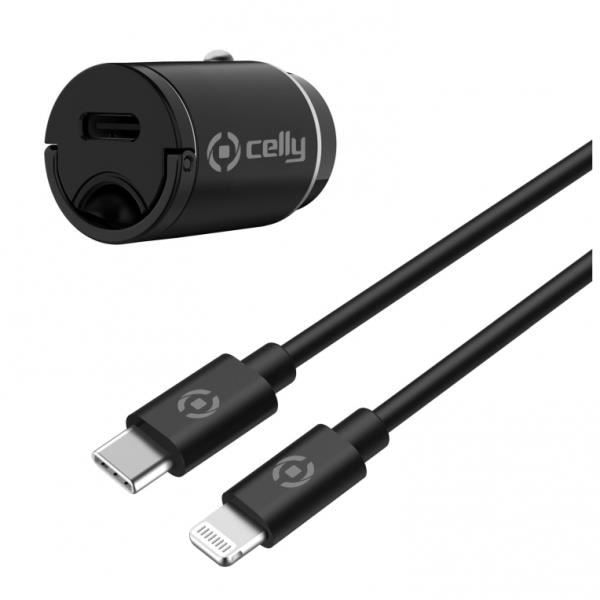 Bilreservdel - CELLY - CCMINILIGHT - USB-C - Lightning - 20W ProPower - Svart Svart