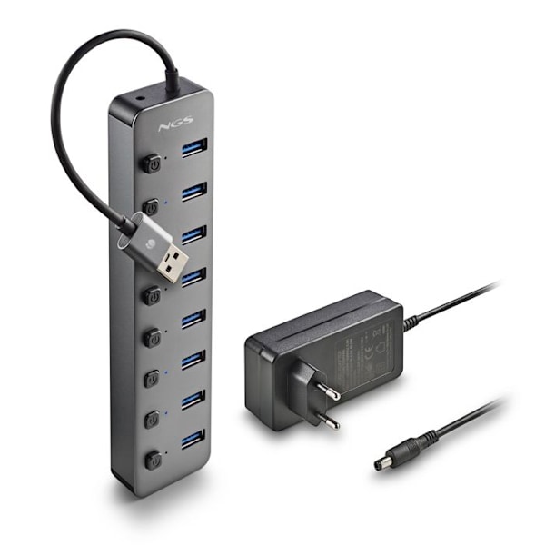 USB 3.0-hub - NGS - IHUB 8 - 8 portar - 5 Gbps - Plug & Play - Svart