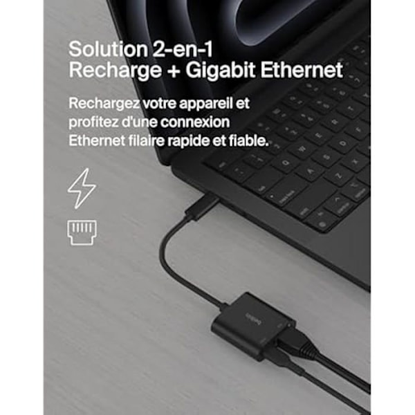 USB-C till Ethernet-adapter - BELKIN - Connect - 100 W - 10/100/1000 Mbit - Svart