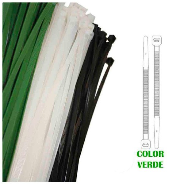 Gröna dragkedjor i plast 380x4,8 mm (påse 100 u.) Grön