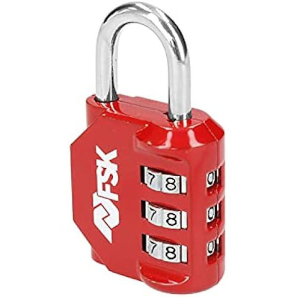 Ferrestock FSKCAN327RD 3-siffrigt digitalt kombinationshänglås för bagage, gymskåp, 23 mm båge, tillverkat av zink och Röd