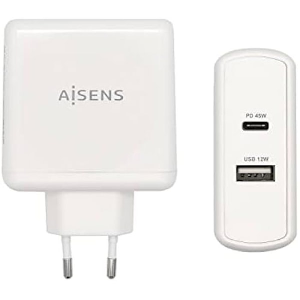 AISENS - ASCH-2PD45A-W - PD 3.0 Laddare 45W 1XUSB-C, 5V/2.4A 12W 1XUSB-A, 57W, Vit