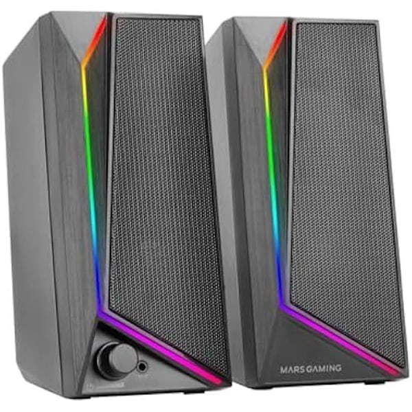 Gaming Högtalare - MARS GAMING - MS72 - 15W - RGB Flow Belysning - Plug&Play USB och Jack Svart vit