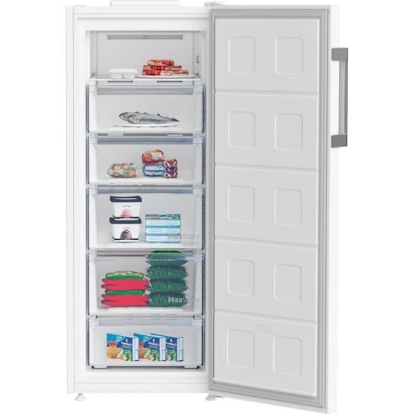 Fristående upprättstående frys - BEKO - B3RFNE274W - Klass E - 220 L - Autonomi: 13 h - 75,4 x 59,7 x 151,5 cm - Vit Vit