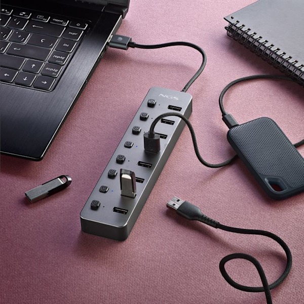 USB 3.0-hub - NGS - IHUB 8 - 8 portar - 5 Gbps - Plug & Play - Svart