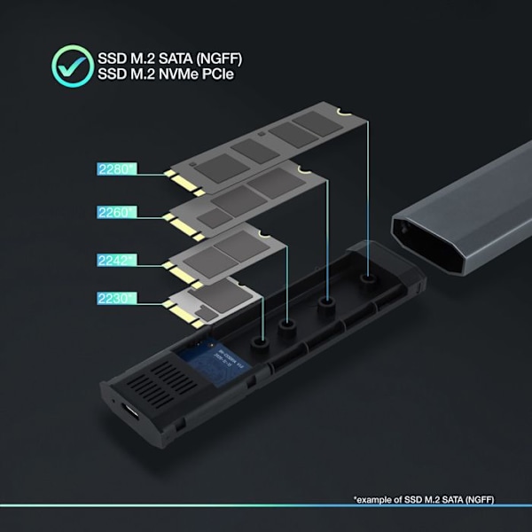 Extern hölje - TooQ - Shura - USB-C 3.2 - 2To - S-ATA/NVMe M.2 2280 Grå