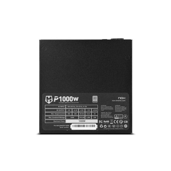 NOX Hummer P 1000W 80 Plus Platinum -NXHUMMERP1000W- 1000W strömförsörjning, ATX, EPS, S-ATA, 3.0 12V, Ultratyst fläkt