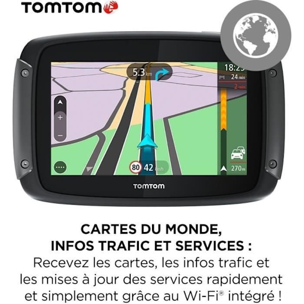 TomTom GPS Moto RIDER 550 - 4,3 tum, Världskarta, TomTom Trafik, Varningsaviseringar för Farozoner, Handsfree-Samtal