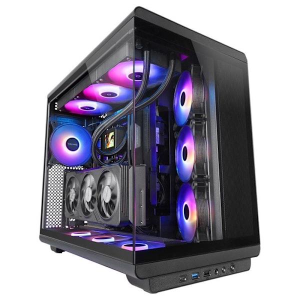 Mars Gaming MC-REV, Gamingchassi ATX, Dubbel Härdat Glas, 3 Omvända ARGB-fläktar, Vertikal GPU, 360 mm Kylning, Svart Svart