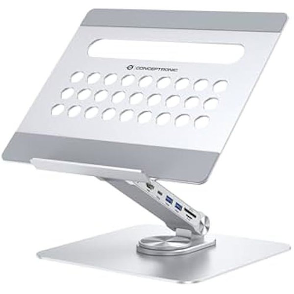 CONCEPTRONIC DONN27G bärbar stativ med 7 i 1 dockningsstation, 360° vridbar bas, hopfällbar, justerbar