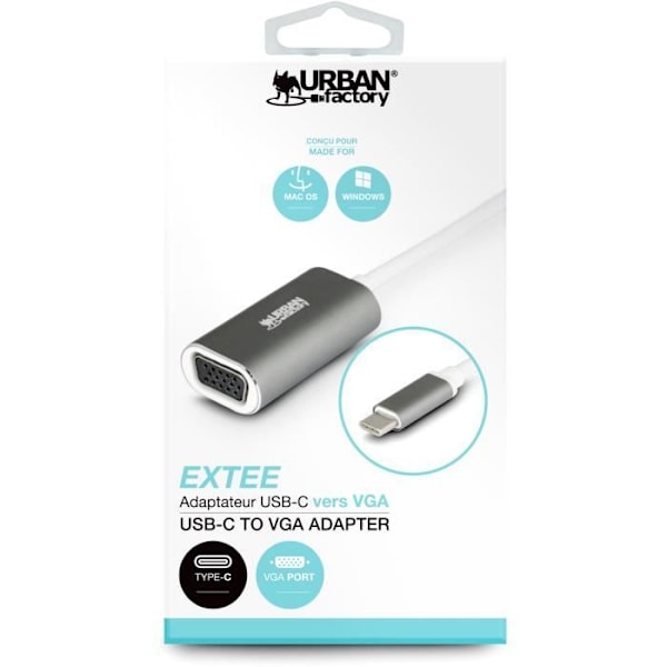 URBAN FACTORY Space Grey USB-C/VGA-adapter