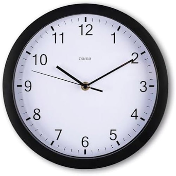 Väggklocka - HAMA - Elba - 25 cm - Tyst - Modern Design Svart