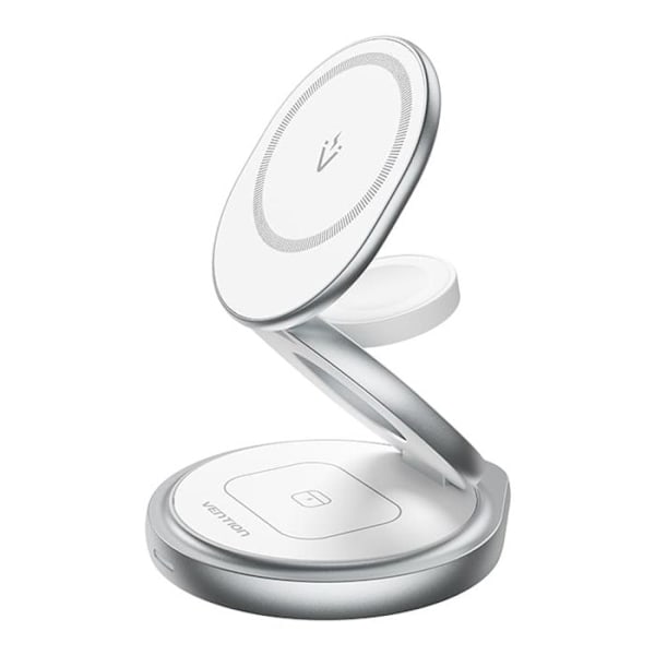 Trådlös laddare med snabbladdning, 15 W, 3 i 1, magnetiskt stativ, MagSafe - Vention (FGEI0) - Silver