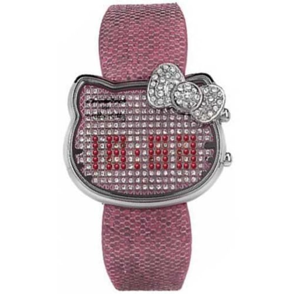 Chronotech Hello Kitty, Armbandsur, Barn, Stål, Silver, Läder, Rosa