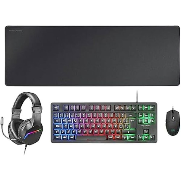 Mars Gaming MCP-RGB3, fast RGB-speltangentbord + 3200 DPI RGB Flow Gaming-mus + RGB Over-Ear-headset + musmatta Svart