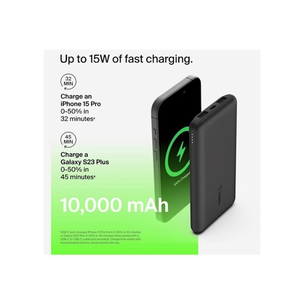 Power Bank - Belkin - 10k Power Bank - Svart - Standard - För smartphones och elektroniska enheter Svart