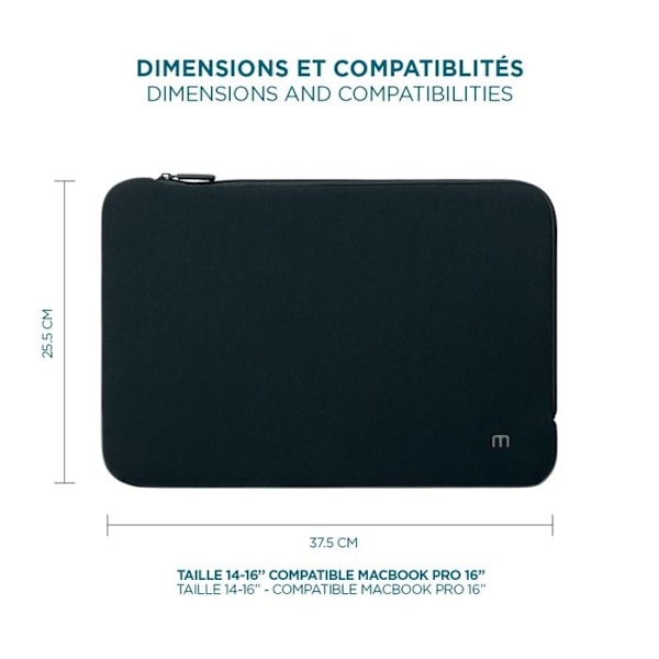Hus i Neopren för Bärbar Dator 14-16" - Fodral för MacBook Pro - Svart och Grå - MOBILIS