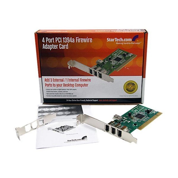STARTECH PCI till 4-portars FireWire400 6-stifts adapterkort - 1x intern Firewire 400 - 3x extern FireWire 400 Grön, Metallisk