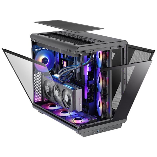 Mars Gaming MC-REV, Gamingchassi ATX, Dubbel Härdat Glas, 3 Omvända ARGB-fläktar, Vertikal GPU, 360 mm Kylning, Svart