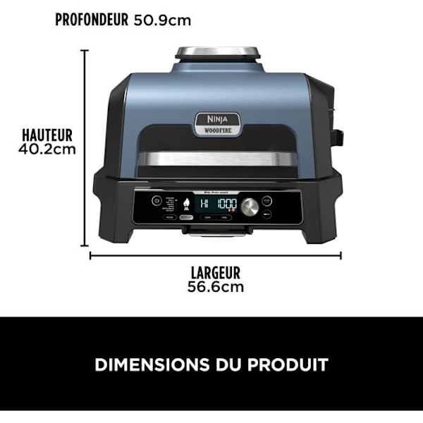 Elektrisk grill och rökare NINJA - Woodfire Pro Connect XL OG901EU - 7 tillagningsprogram - Inbyggd termometer Blågrå och rostfritt stål