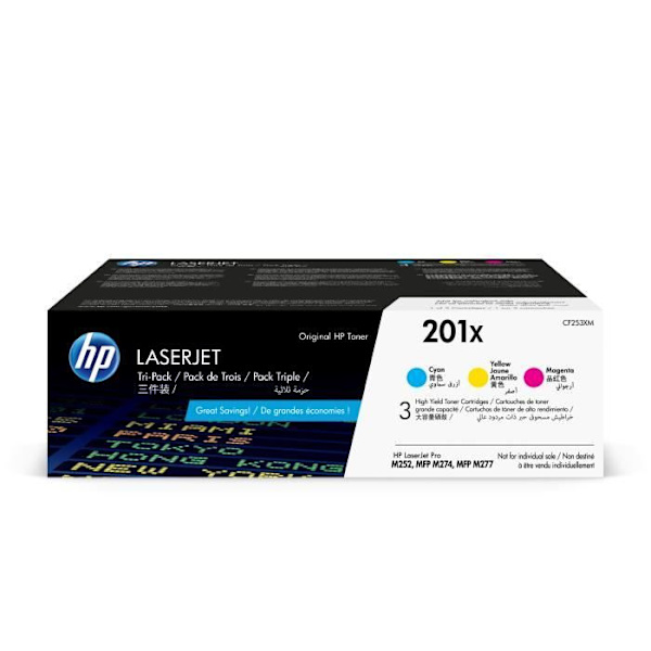 HP 201X tonerkassetter - 3-pack originalfärger med hög kapacitet för Color LJ Pro M252/M274/M277