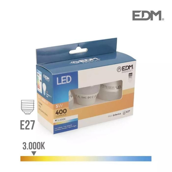 Set med 3 E27 5W LED-lampor Vit varmt